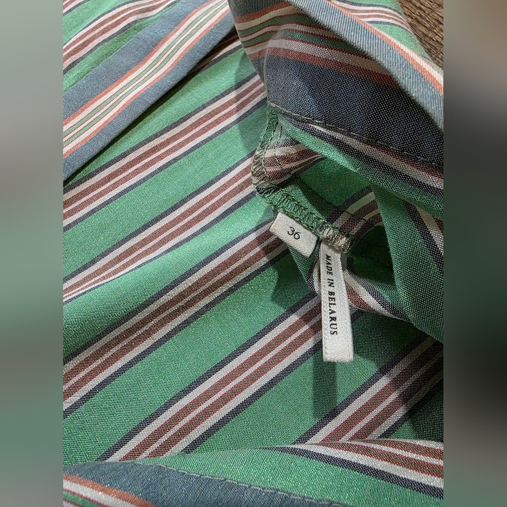 Sandro Paris Women's Green Striped Button Front Wrap Dress Size 36 - Picture 7 of 12